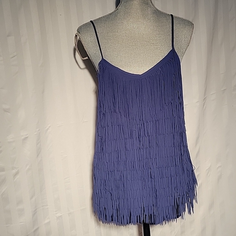 Lost April Woman's Blue Flapper Fringe Spaghetti Strap Top, Size: S, NWT